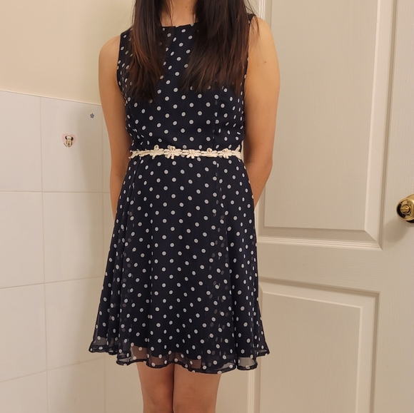 2/$30 Black Polka Dot Dress with Floral Accents - Picture 1 of 6